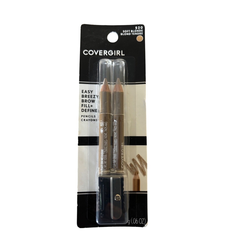 NEW Covergirl Easy Breezy Brow Fill Define Pencils 520 Soft Blonde 2Pk Sharpener